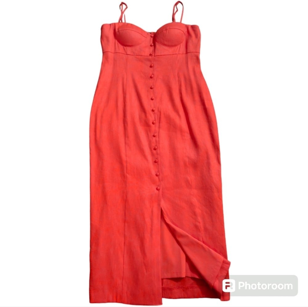 NWT Antonio Melani Marcie Stretch Linen Red Midi Dress Sweetheart Neck 10 - Picture 7 of 15